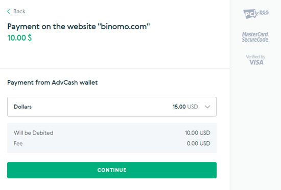 Payment from Advcash wallet
