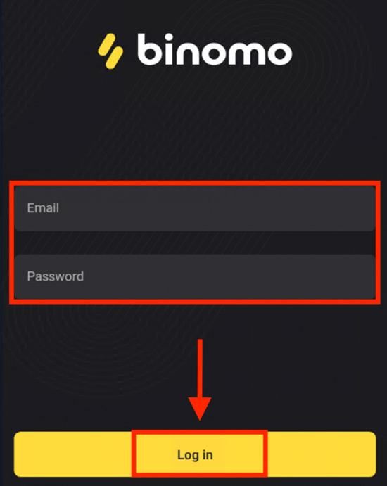 Iniciar sesión en la aplicación de Binomo para Android