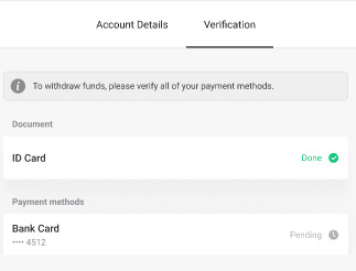 Bank card verification status