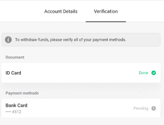 Estado de verificación de la tarjeta bancaria