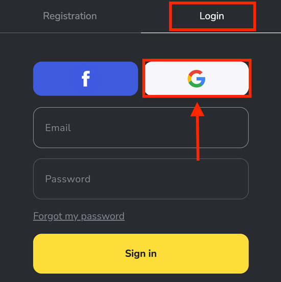 Log into Binomo account through Gmail