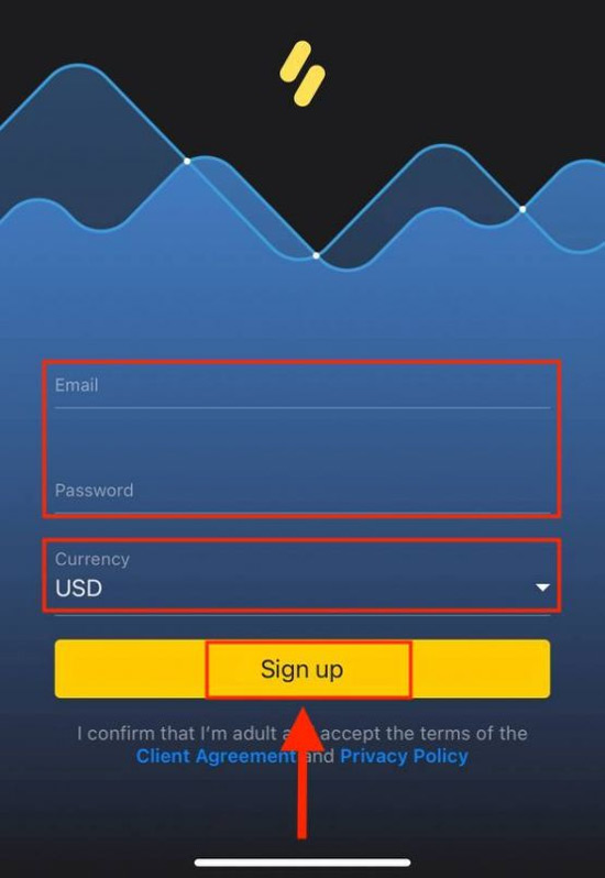 Binomo-Konto auf der iOS-Mobilplattform