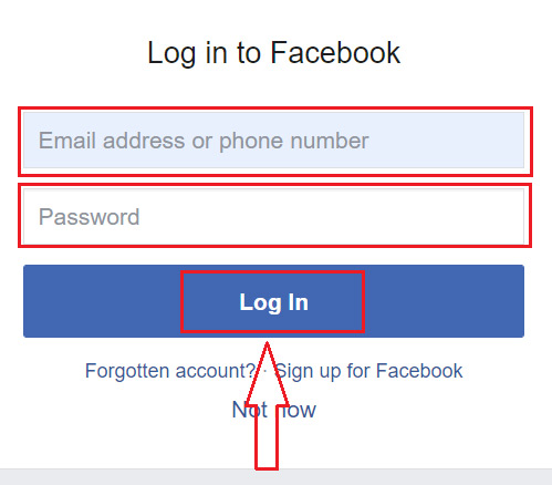 Faça login na conta do Facebook