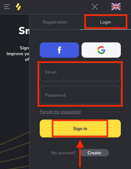 Sign in to Binomo Mobile Web