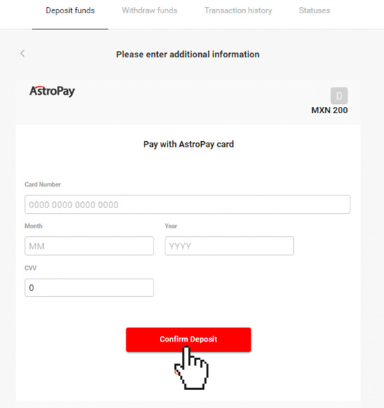 Fill in AstroPay card information