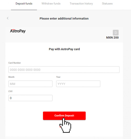 Complete la información de la tarjeta AstroPay