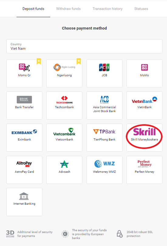 Select “Skrill” method