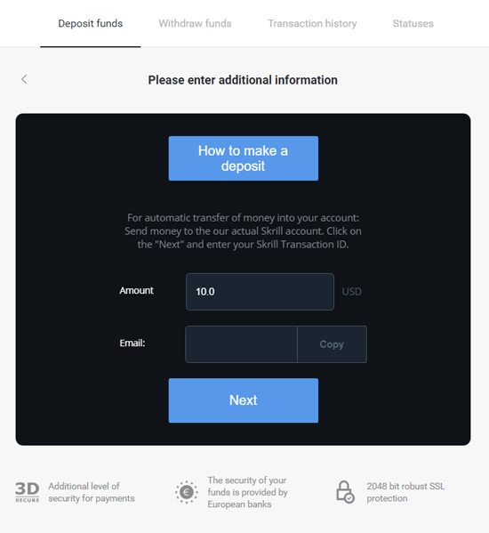 “Skrill” deposit method